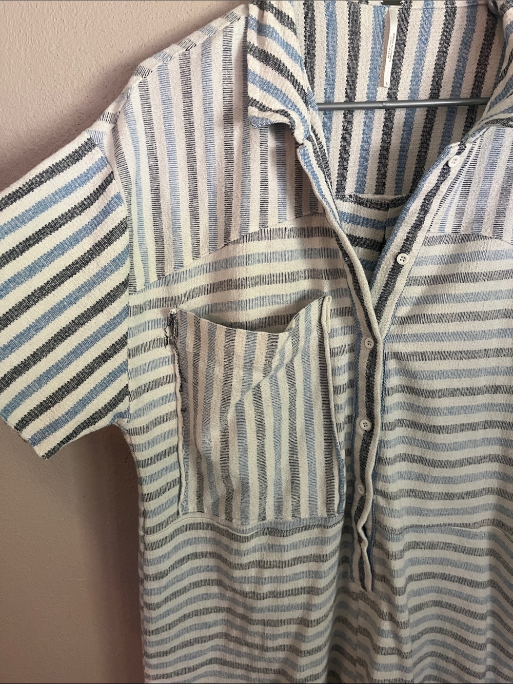 Free People Blue and White Striped Short Sleeve Romper - Picture 4 of 6